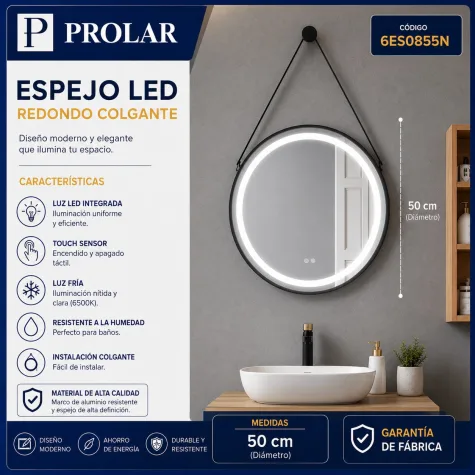Espejo Led Redondo Colgante